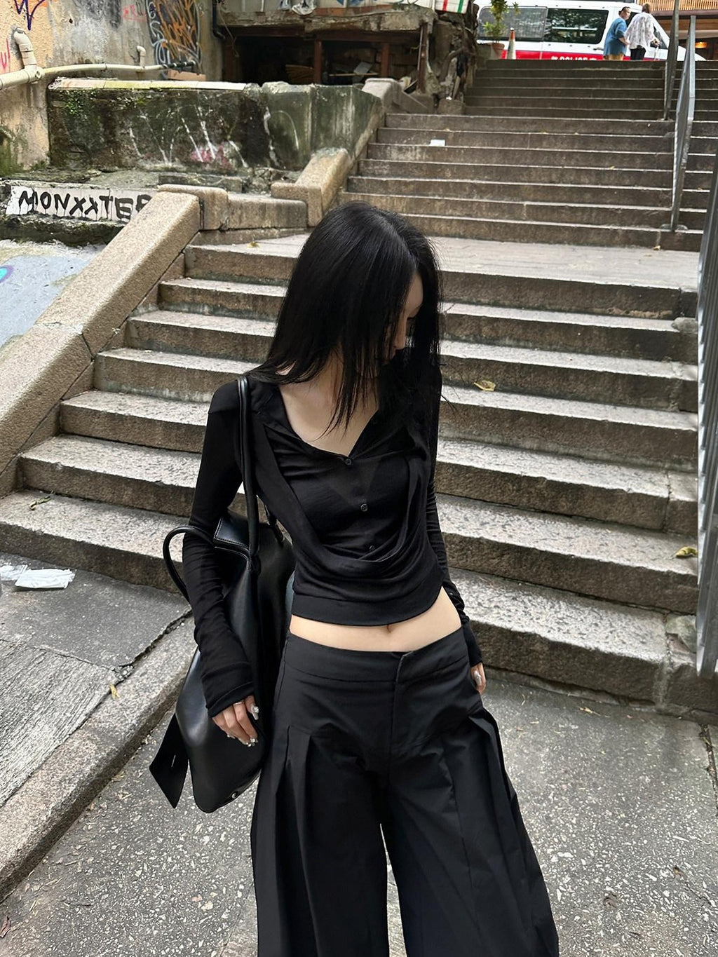Fanptntox Parachute Paperbag Cargo Low Waist Women's Other Fabric Wide-leg Pants