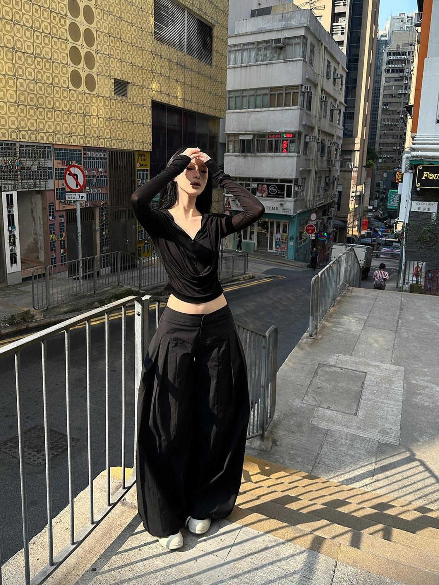 Fanptntox Parachute Paperbag Cargo Low Waist Women's Other Fabric Wide-leg Pants