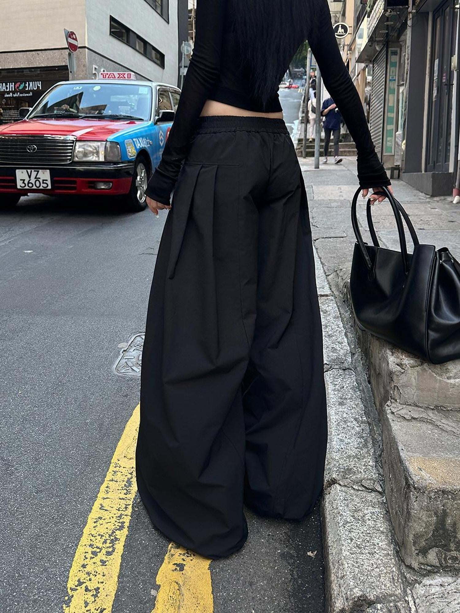 Fanptntox Parachute Paperbag Cargo Low Waist Women's Other Fabric Wide-leg Pants