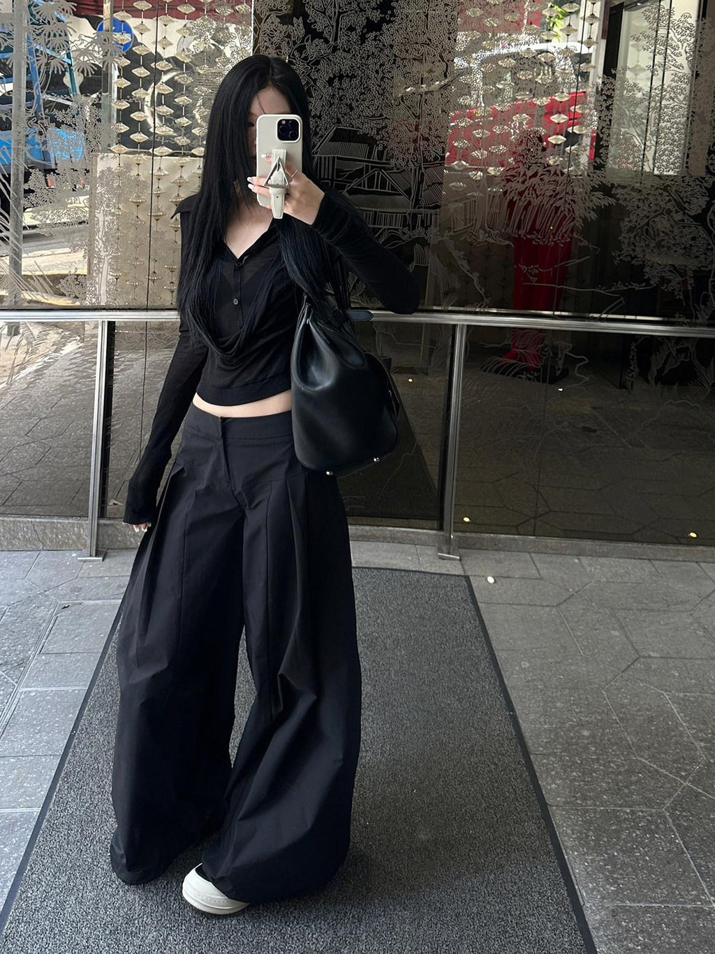 Fanptntox Parachute Paperbag Cargo Low Waist Women's Other Fabric Wide-leg Pants