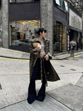 Fanptntox Plaid Padded Shoulder Oversized Shirt Silhouette Women's Long Coats