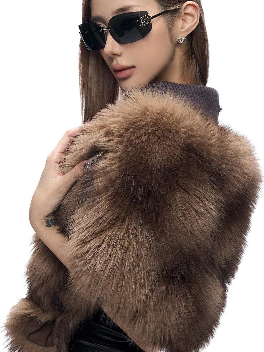 Fanptntox Plush Faux Fur Spliced Elegant Women's Polyester Warm Scarves & Shawls