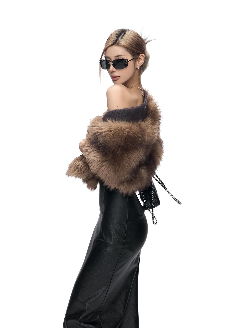 Fanptntox Plush Faux Fur Spliced Elegant Women's Polyester Warm Scarves & Shawls