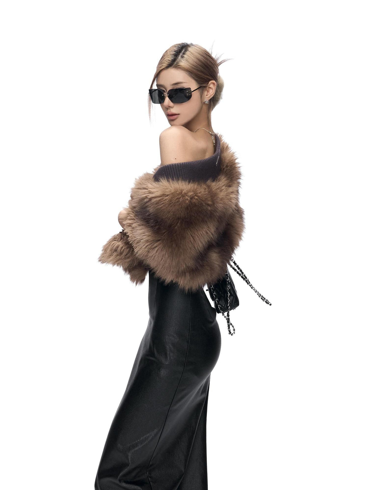 Fanptntox Plush Faux Fur Spliced Elegant Women's Polyester Warm Scarves & Shawls