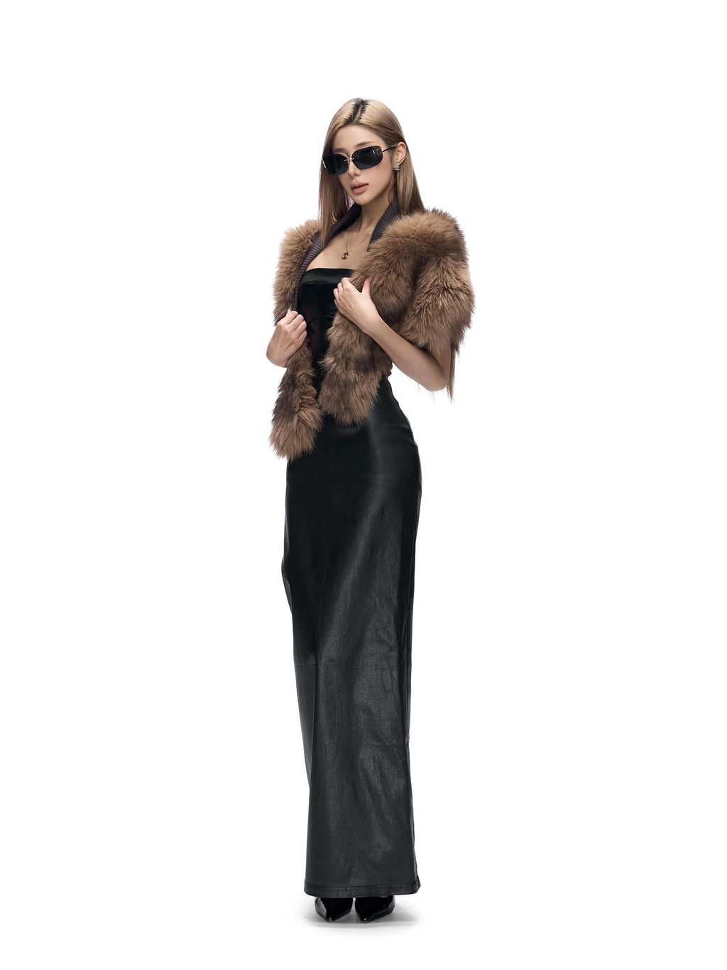 Fanptntox Plush Faux Fur Spliced Elegant Women's Polyester Warm Scarves & Shawls