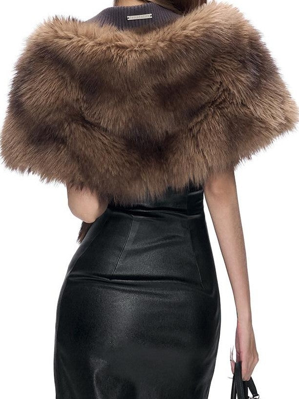 Fanptntox Plush Faux Fur Spliced Elegant Women's Polyester Warm Scarves & Shawls