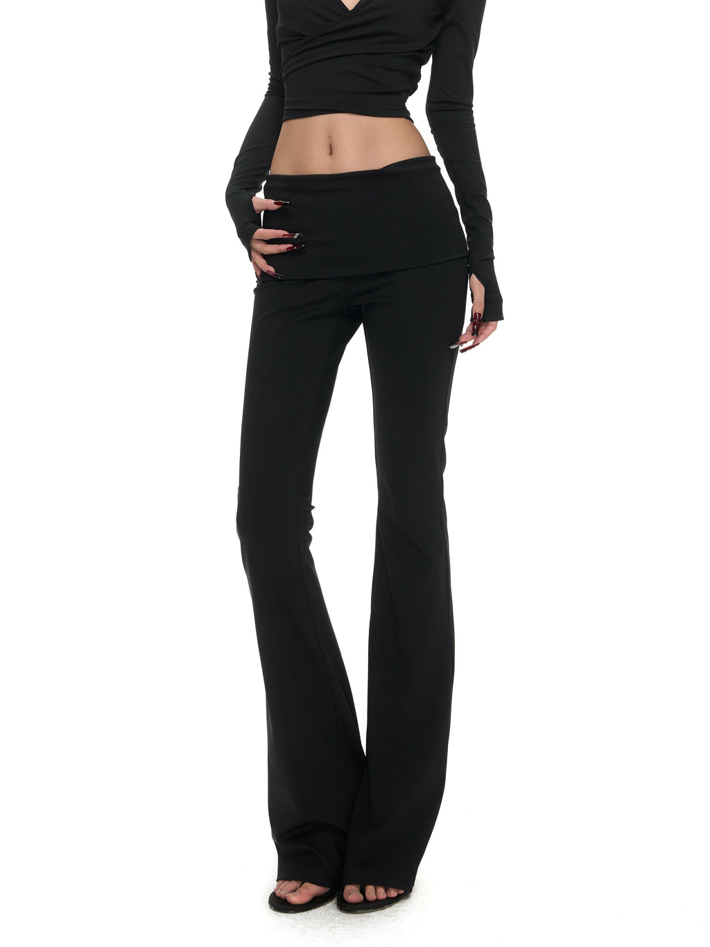 Fanptntox_Polka_Dot_Cross_Tie_Cardigan_High_Waist_Flare_Women's_Knit_Tracksuit_Sets_1021969032267_MISSTT