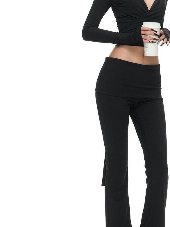 Fanptntox Polka Dot Cross Tie Cardigan High Waist Flare Women's Knit Tracksuit Sets