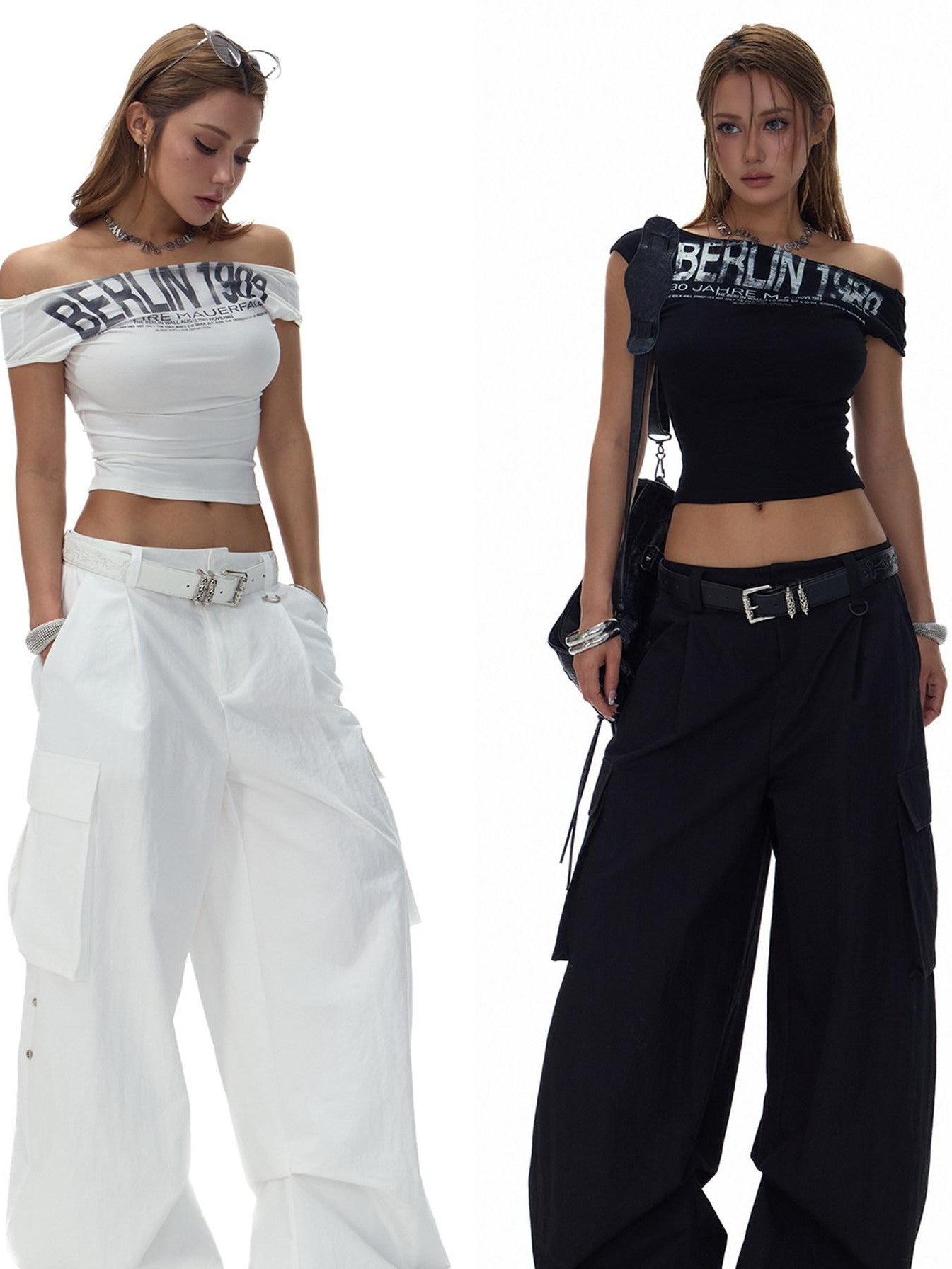 Fanptntox Printed Open Back One Shoulder Slim Women's Cotton Spandex Off-shoulder T-shirts