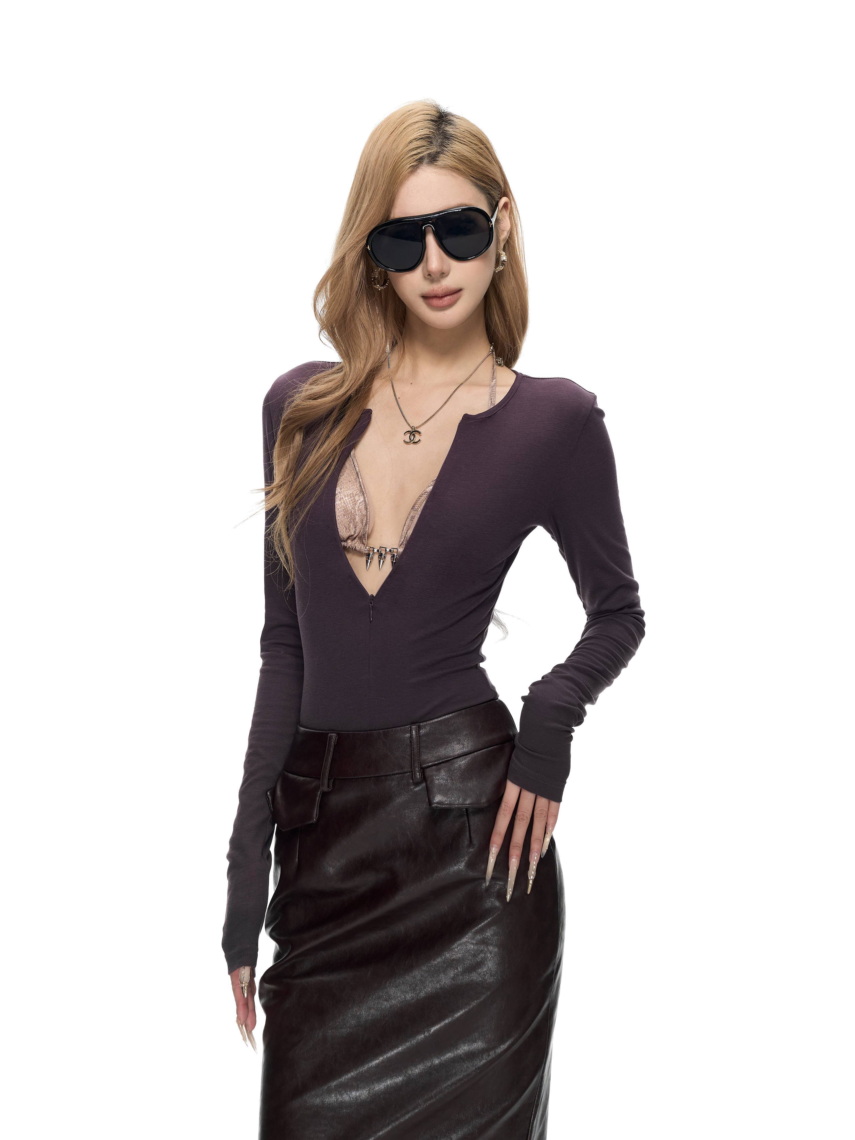 Fanptntox_Purple_Round_Neck_Zipper_Waist_Shaping_Knitted_Women's_Long_Sleeve_Bodysuits_1009524808782_MISSTT