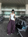 Fanptntox Purple Ruched Asymmetrical Cargo Low Waist Women's Other Wide-leg Pants