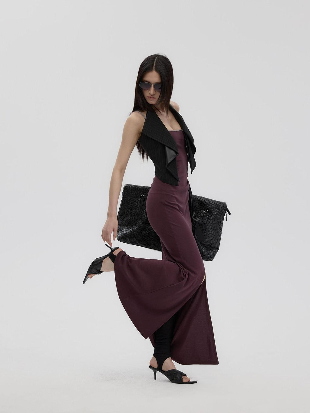 Fanptntox Purple Structured U Neck Fishtail Women's Cotton Bodycon Maxi Dresses