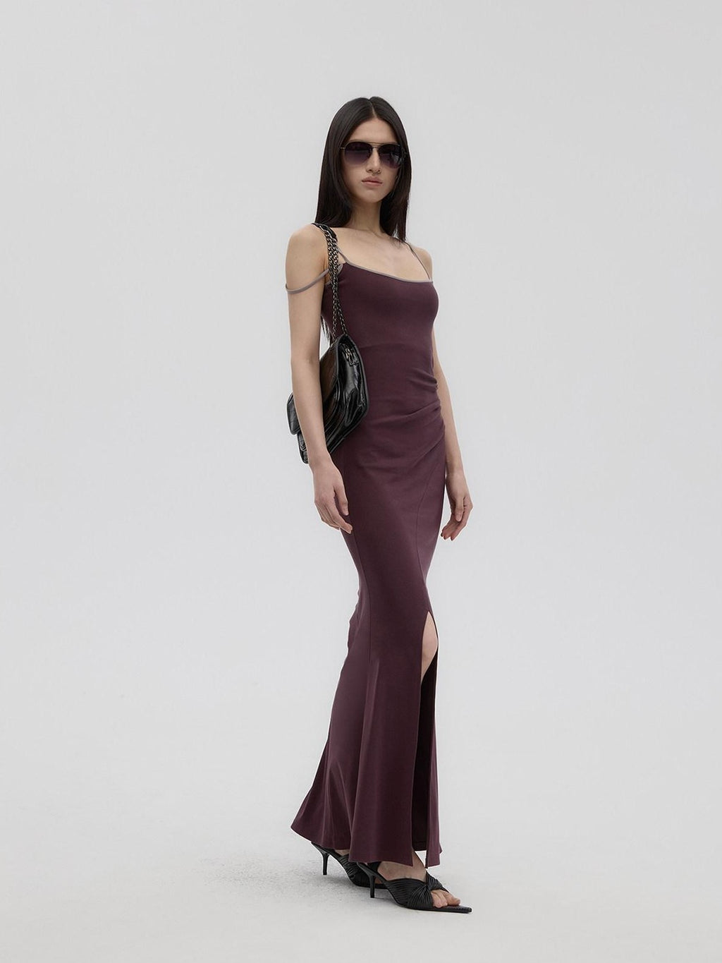 Fanptntox Purple Structured U Neck Fishtail Women's Cotton Bodycon Maxi Dresses