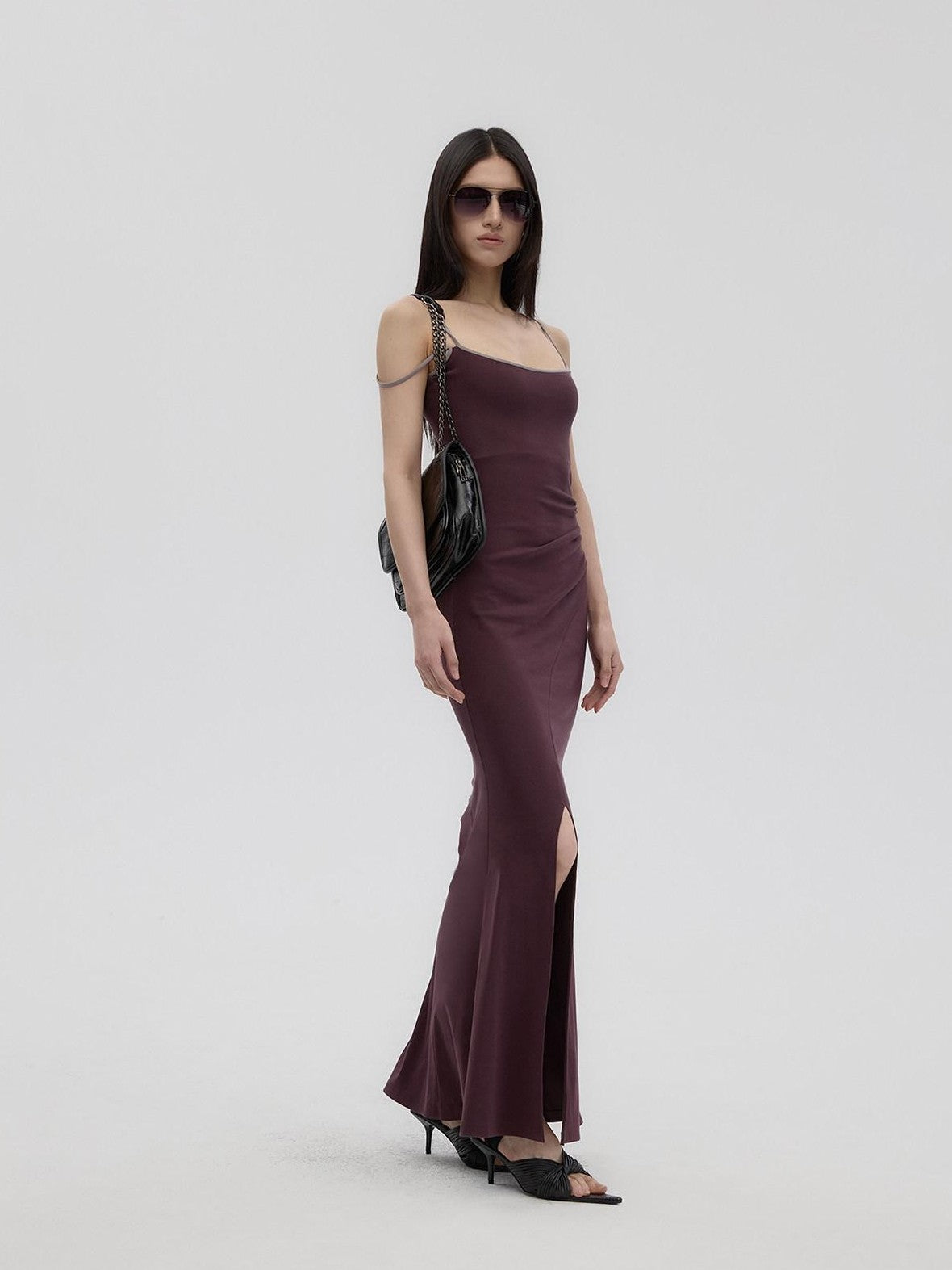Fanptntox Purple Structured U Neck Fishtail Women's Cotton Bodycon Maxi Dresses