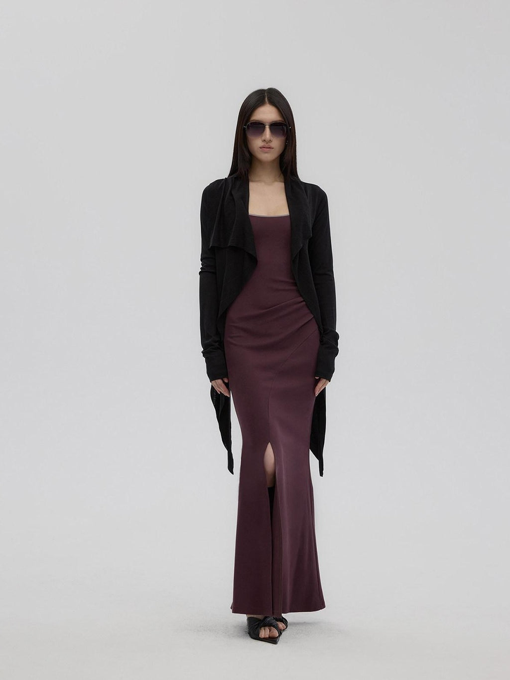 Fanptntox Purple Structured U Neck Fishtail Women's Cotton Bodycon Maxi Dresses