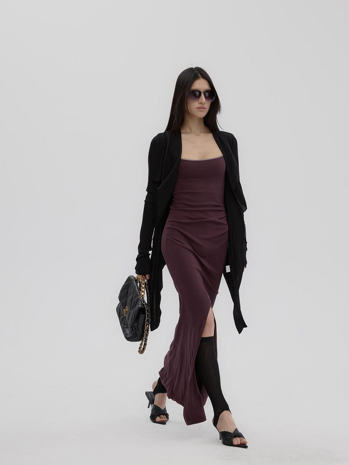 Fanptntox Purple Structured U Neck Fishtail Women's Cotton Bodycon Maxi Dresses