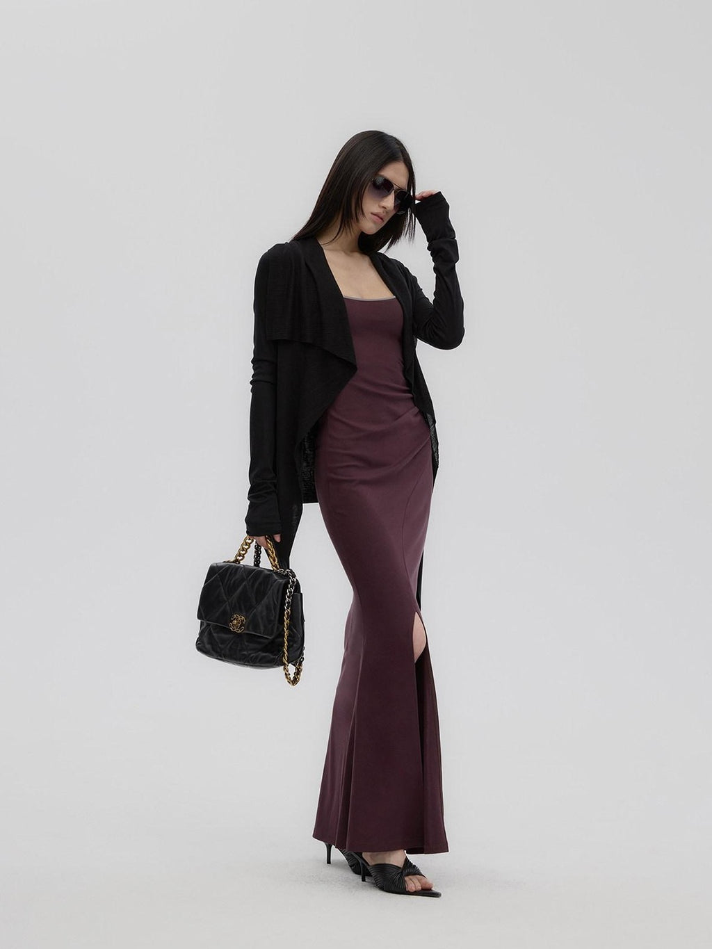 Fanptntox Purple Structured U Neck Fishtail Women's Cotton Bodycon Maxi Dresses