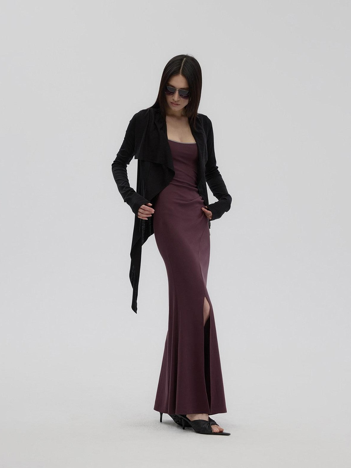 Fanptntox Purple Structured U Neck Fishtail Women's Cotton Bodycon Maxi Dresses