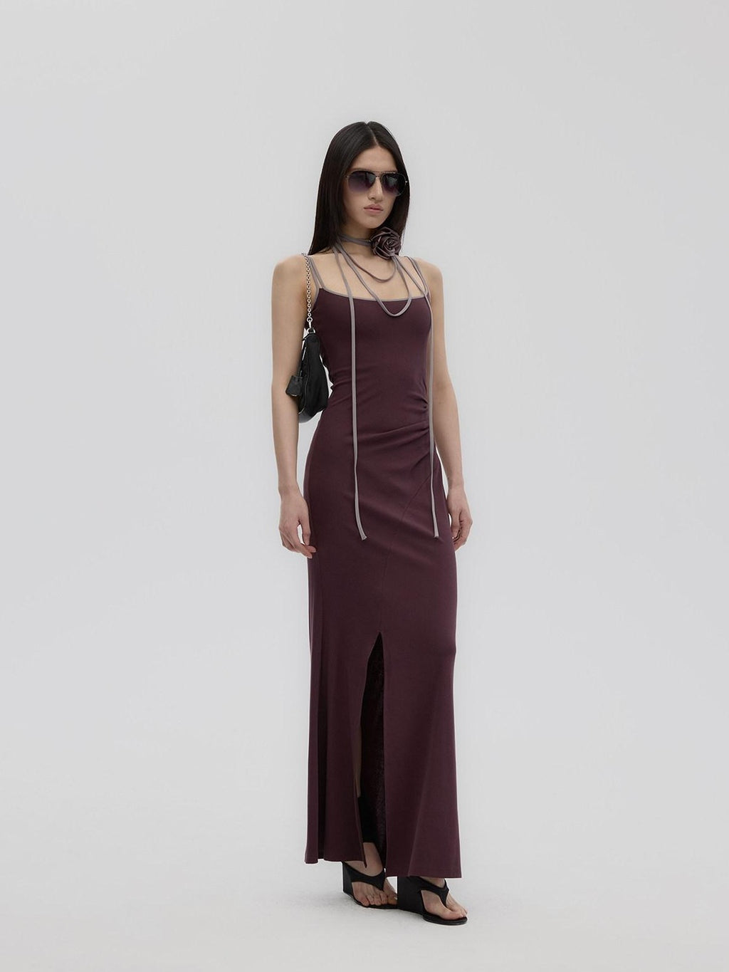 Fanptntox Purple Structured U Neck Fishtail Women's Cotton Bodycon Maxi Dresses
