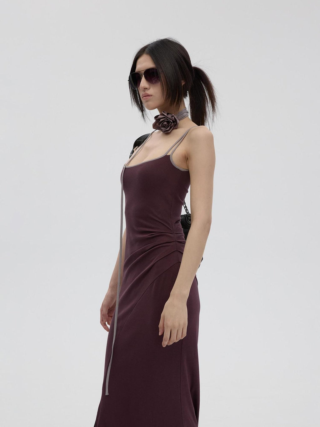 Fanptntox Purple Structured U Neck Fishtail Women's Cotton Bodycon Maxi Dresses