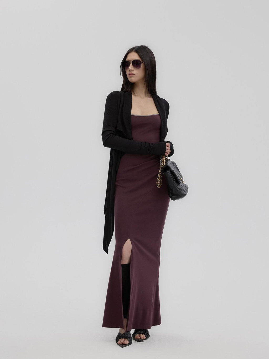 Fanptntox Purple Structured U Neck Fishtail Women's Cotton Bodycon Maxi Dresses