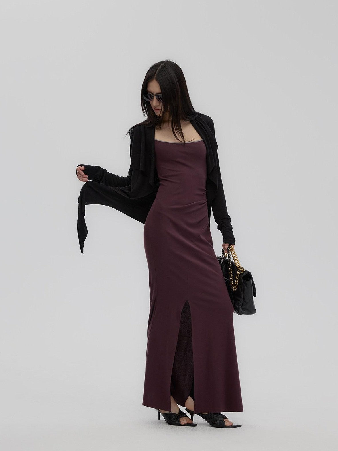 Fanptntox Purple Structured U Neck Fishtail Women's Cotton Bodycon Maxi Dresses