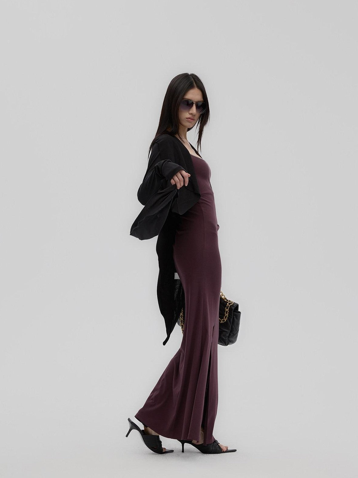 Fanptntox Purple Structured U Neck Fishtail Women's Cotton Bodycon Maxi Dresses