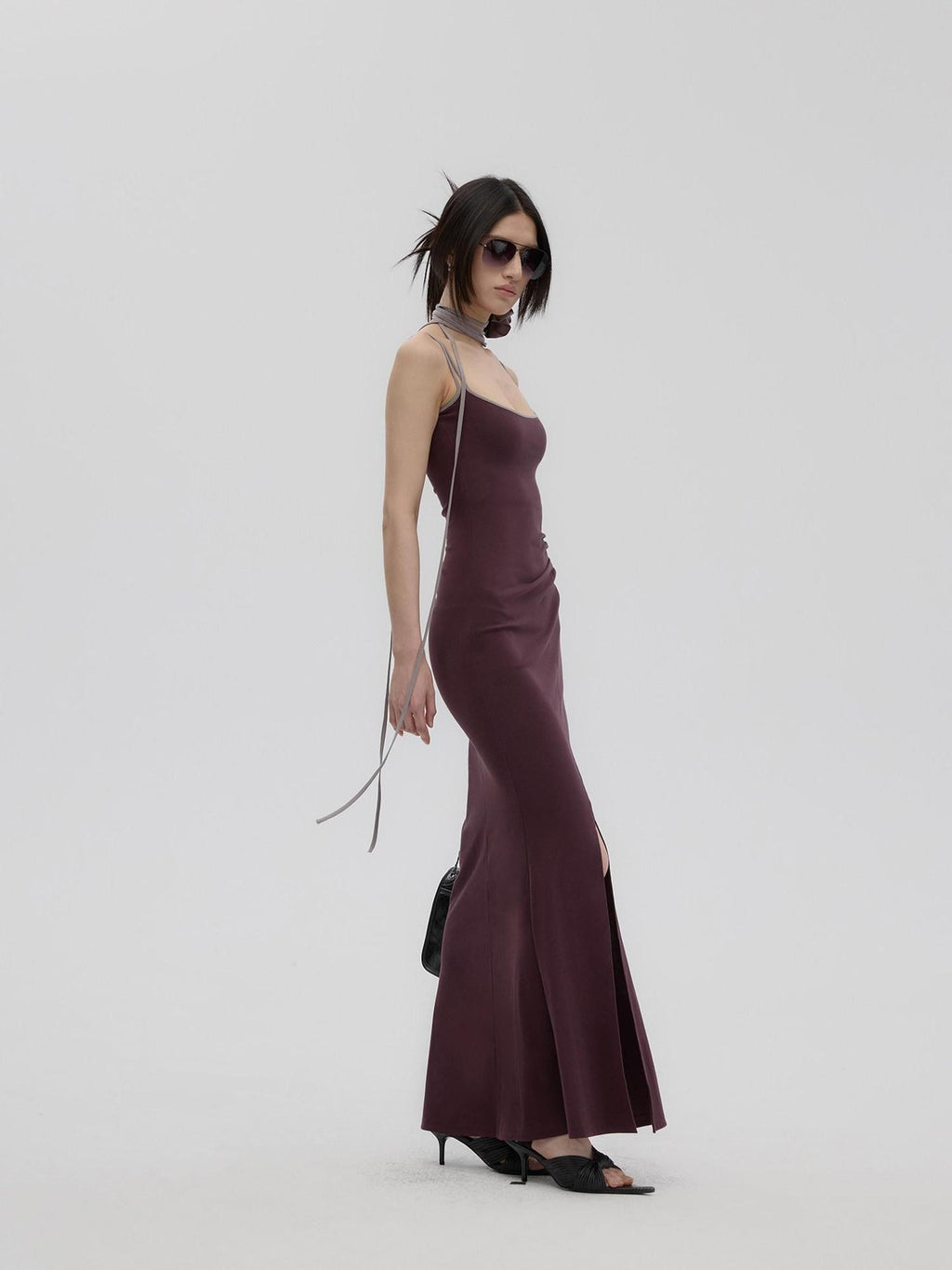 Fanptntox Purple Structured U Neck Fishtail Women's Cotton Bodycon Maxi Dresses