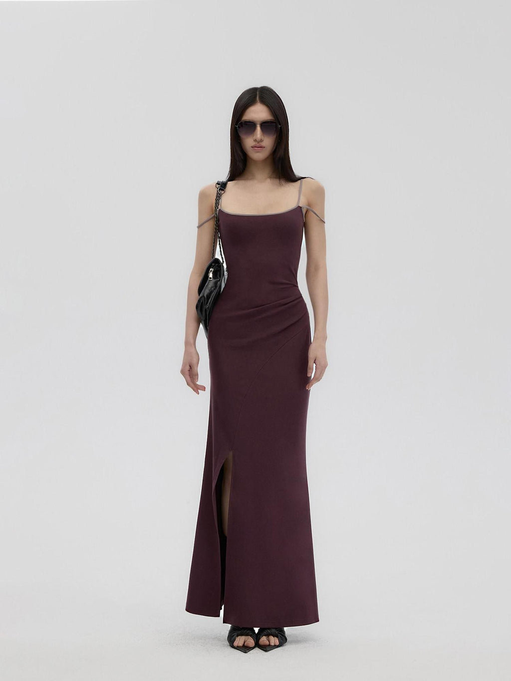 Fanptntox Purple Structured U Neck Fishtail Women's Cotton Bodycon Maxi Dresses