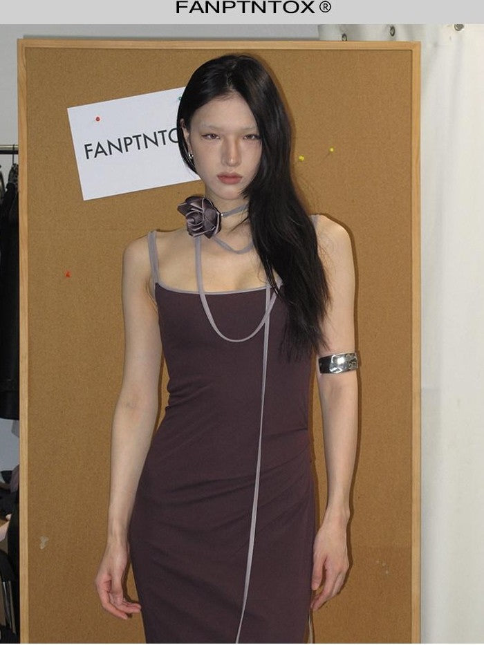 Fanptntox Purple Structured U Neck Fishtail Women's Cotton Bodycon Maxi Dresses