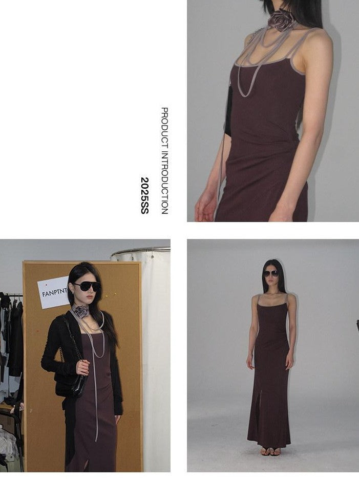 Fanptntox Purple Structured U Neck Fishtail Women's Cotton Bodycon Maxi Dresses