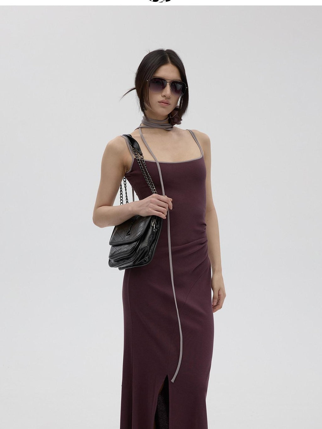 Fanptntox Purple Structured U Neck Fishtail Women's Cotton Bodycon Maxi Dresses