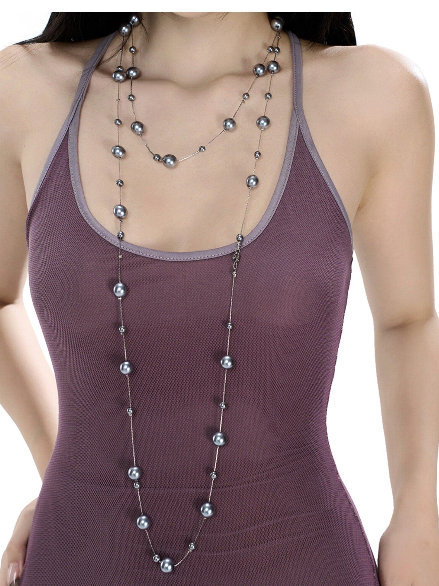 Fanptntox Purple U Neck Mesh Panel Spaghetti Strap High Waist Women's Bodycon Maxi Dresses