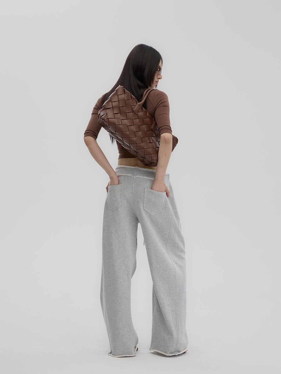 Fanptntox Raw Hem Low Waist Wide Leg Cotton Women's Sweatpants