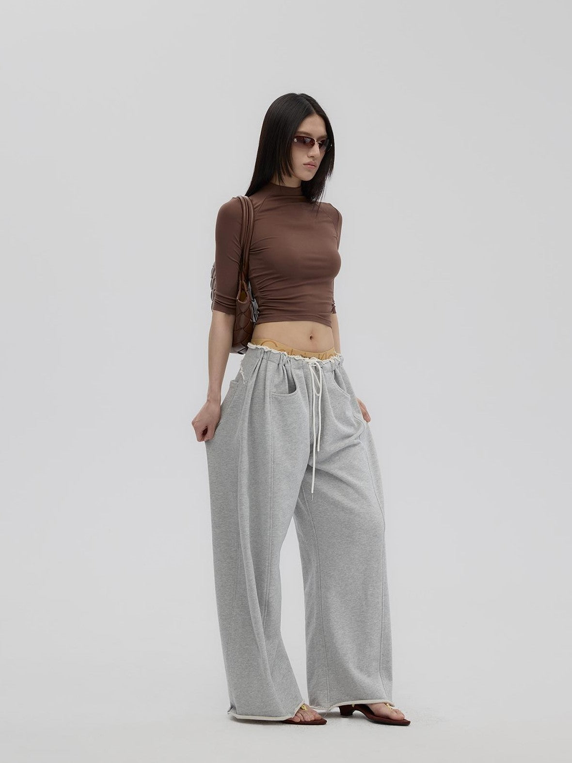 Fanptntox Raw Hem Low Waist Wide Leg Cotton Women's Sweatpants