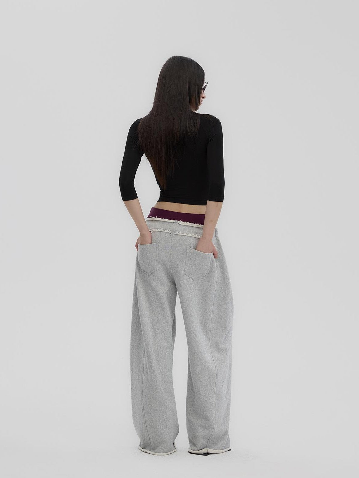 Fanptntox Raw Hem Low Waist Wide Leg Cotton Women's Sweatpants
