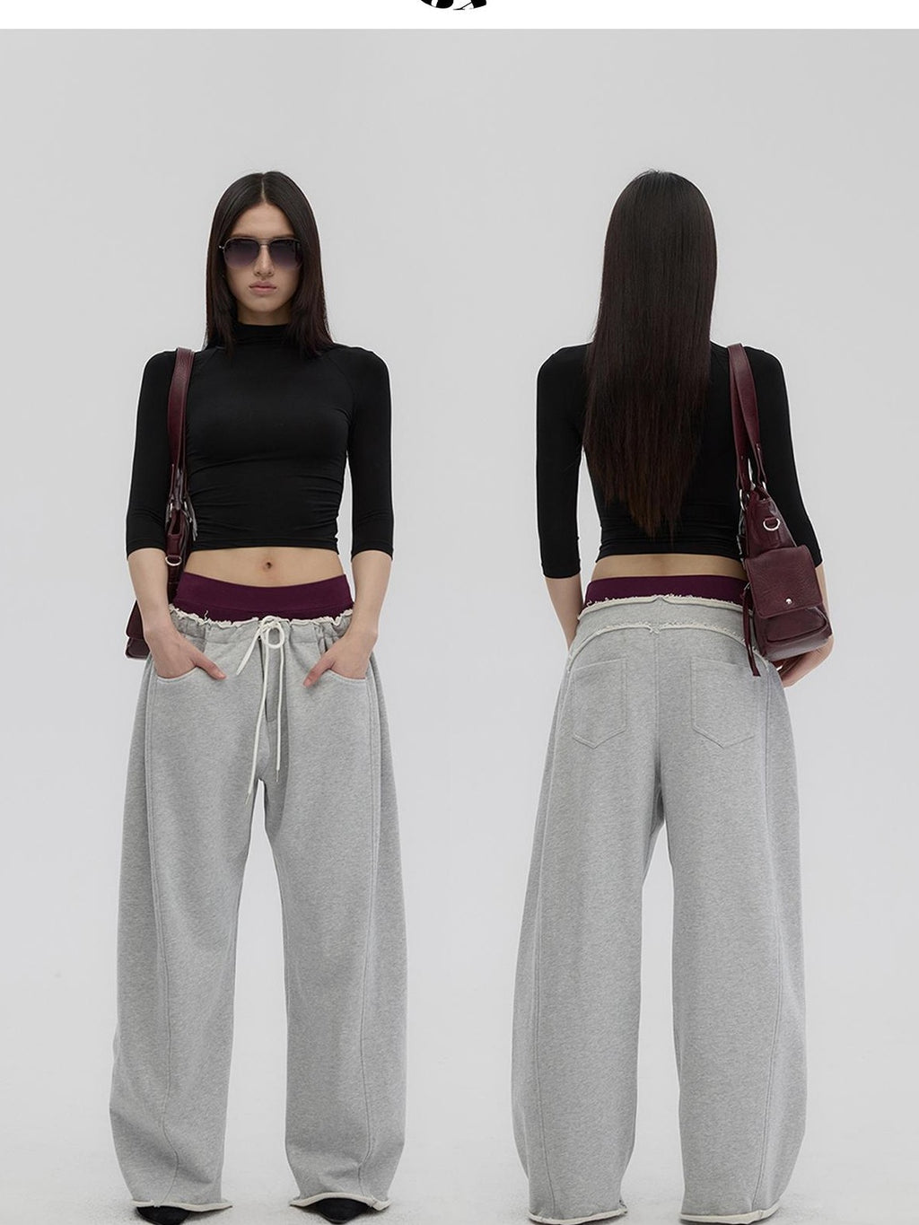 Fanptntox Raw Hem Low Waist Wide Leg Cotton Women's Sweatpants