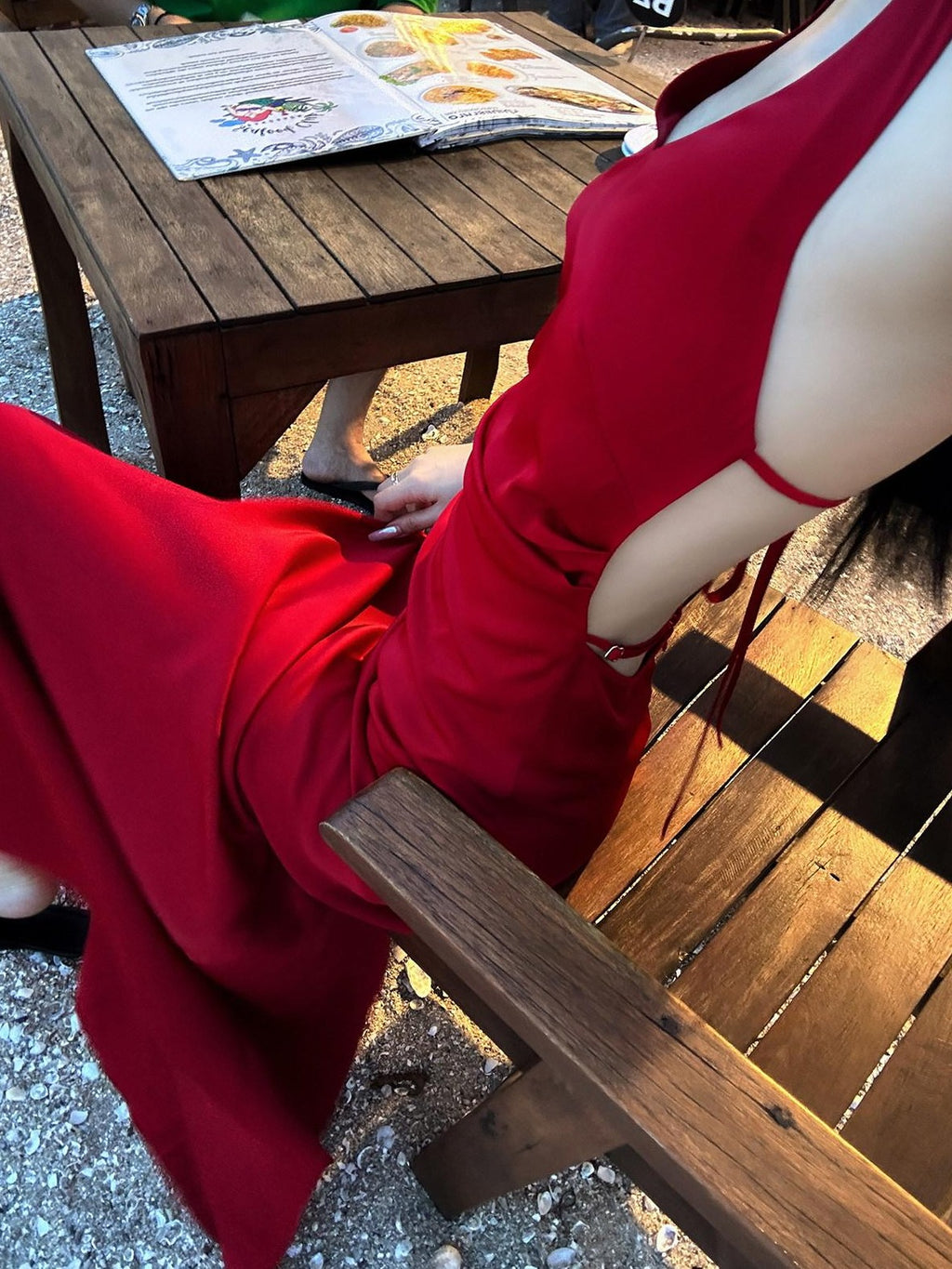 Fanptntox Red Backless Halter V-neck High Waist Women's Polyester Beach Maxi Dresses
