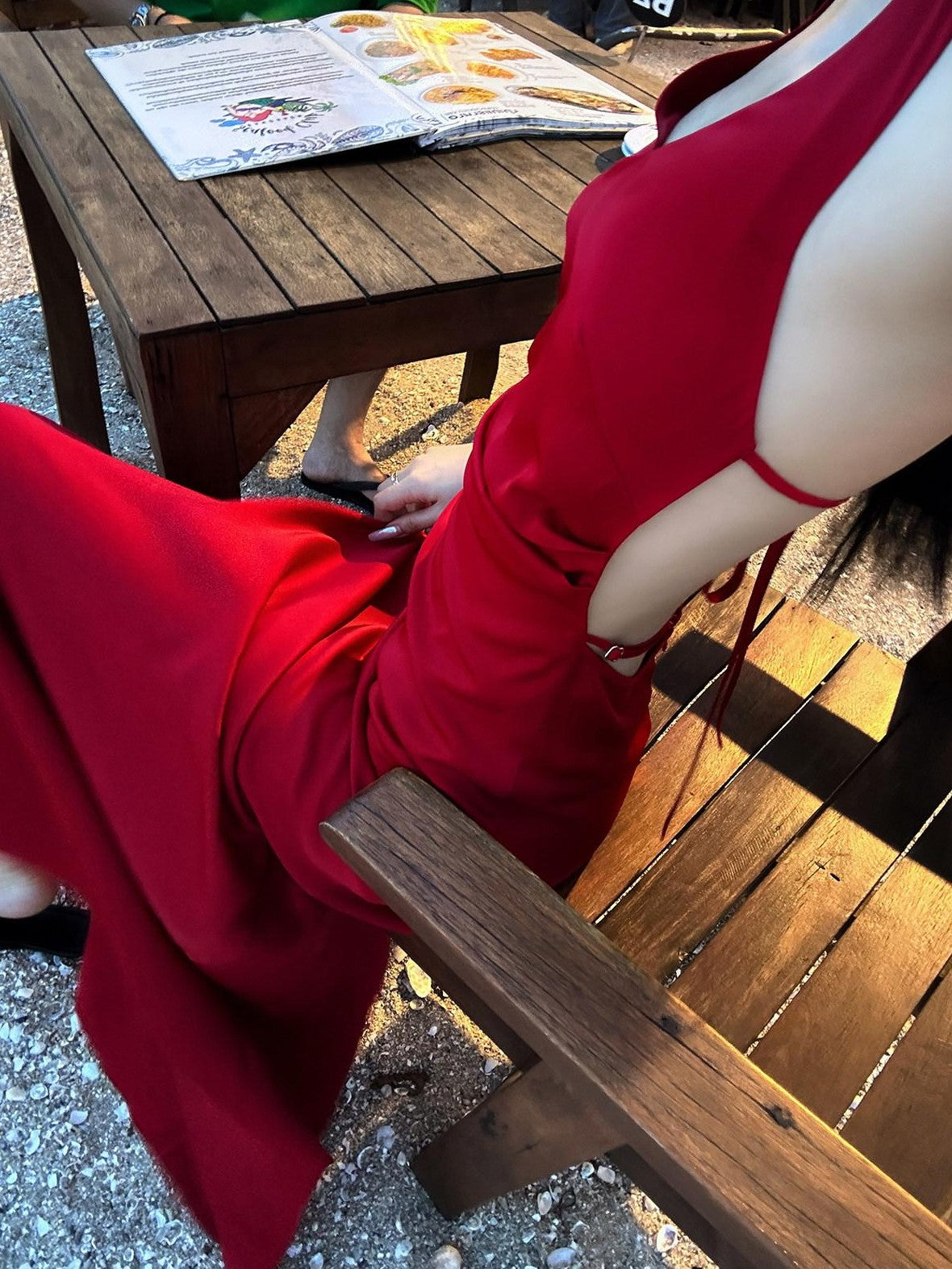 Fanptntox Red Backless Halter V-neck High Waist Women's Polyester Beach Maxi Dresses