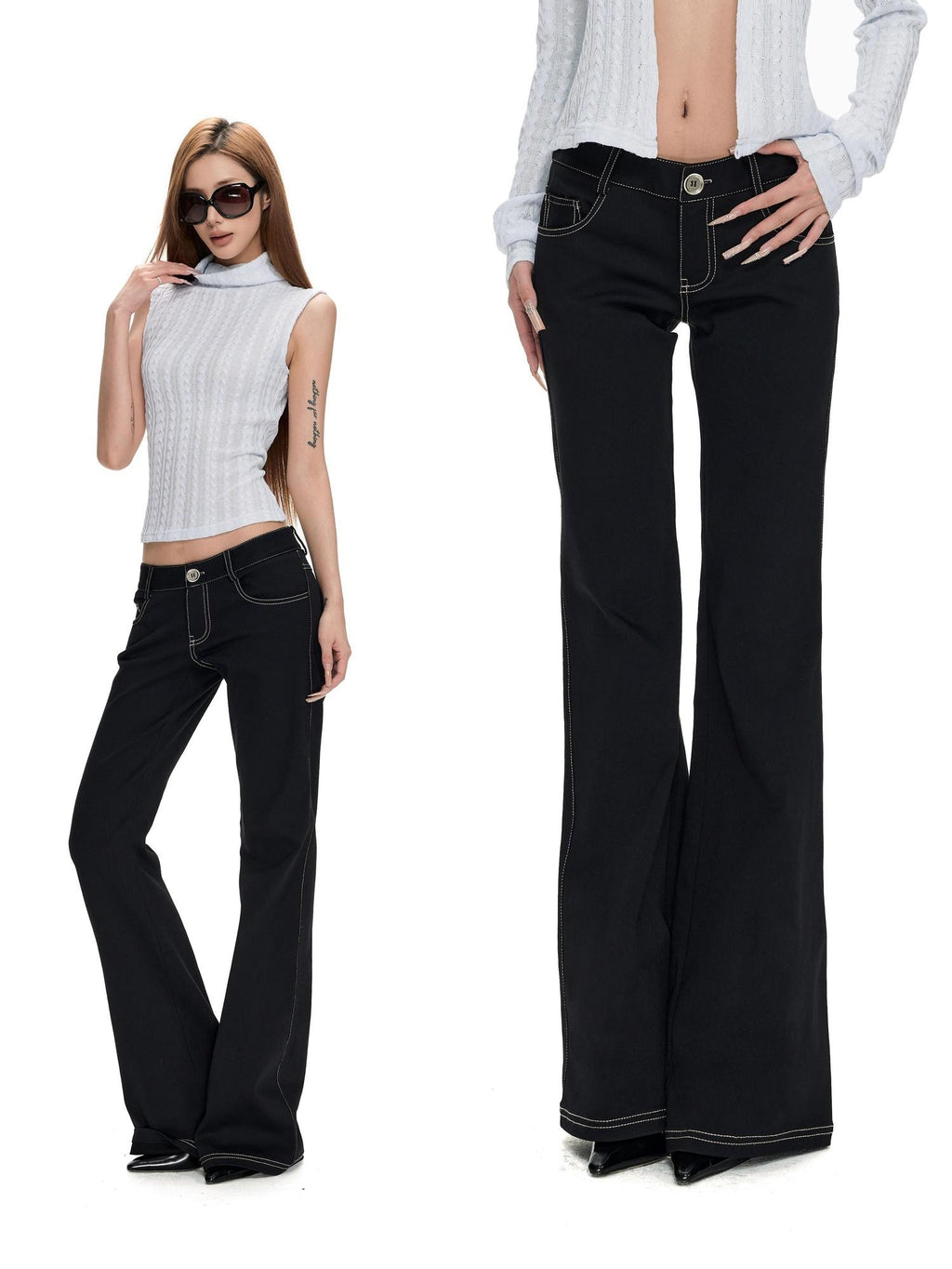 Fanptntox Retro Contrast Stitch Slim Fit Women's Viscose Bootcut Jeans