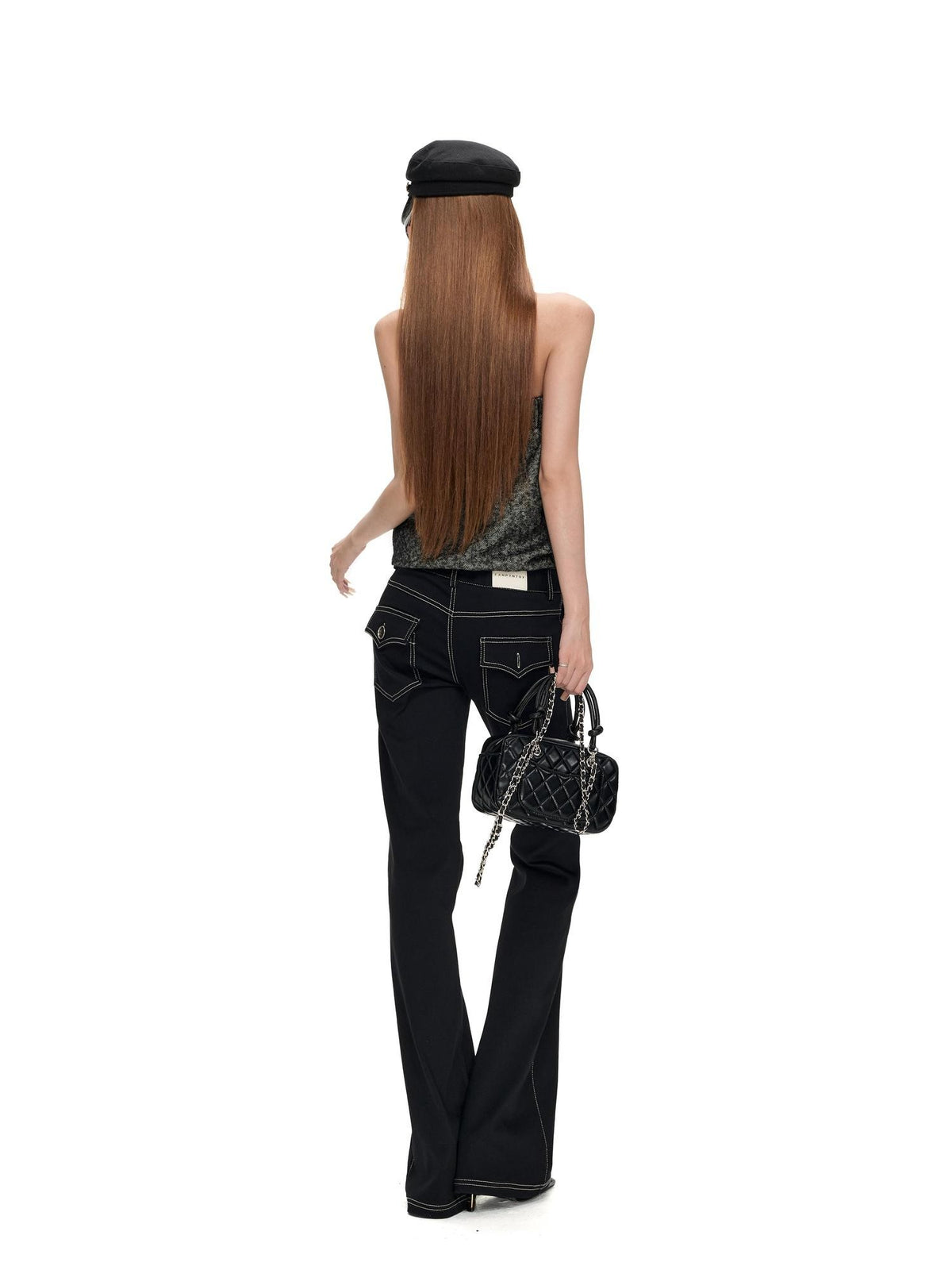 Fanptntox Retro Contrast Stitch Slim Fit Women's Viscose Bootcut Jeans