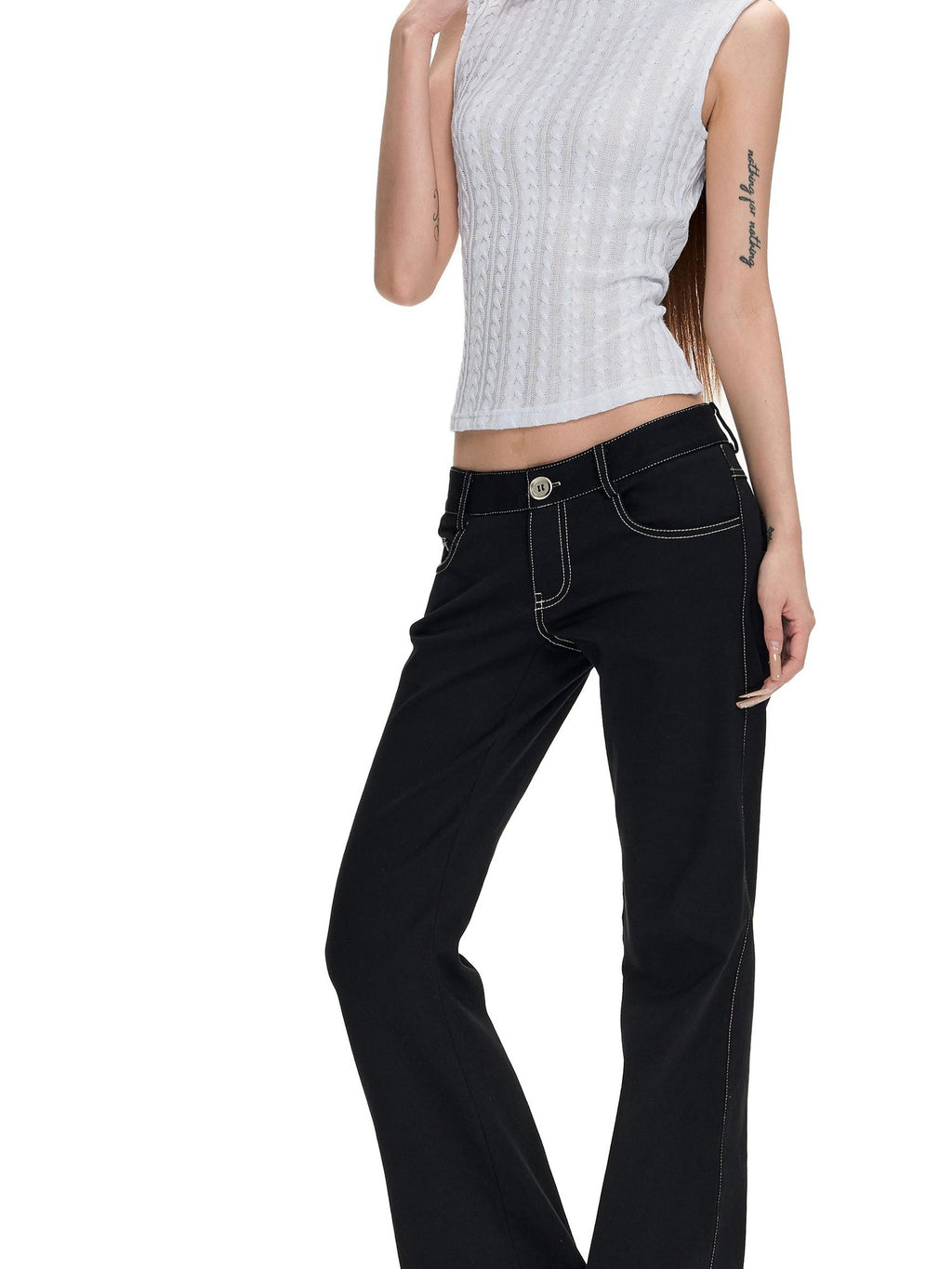 Fanptntox Retro Contrast Stitch Slim Fit Women's Viscose Bootcut Jeans