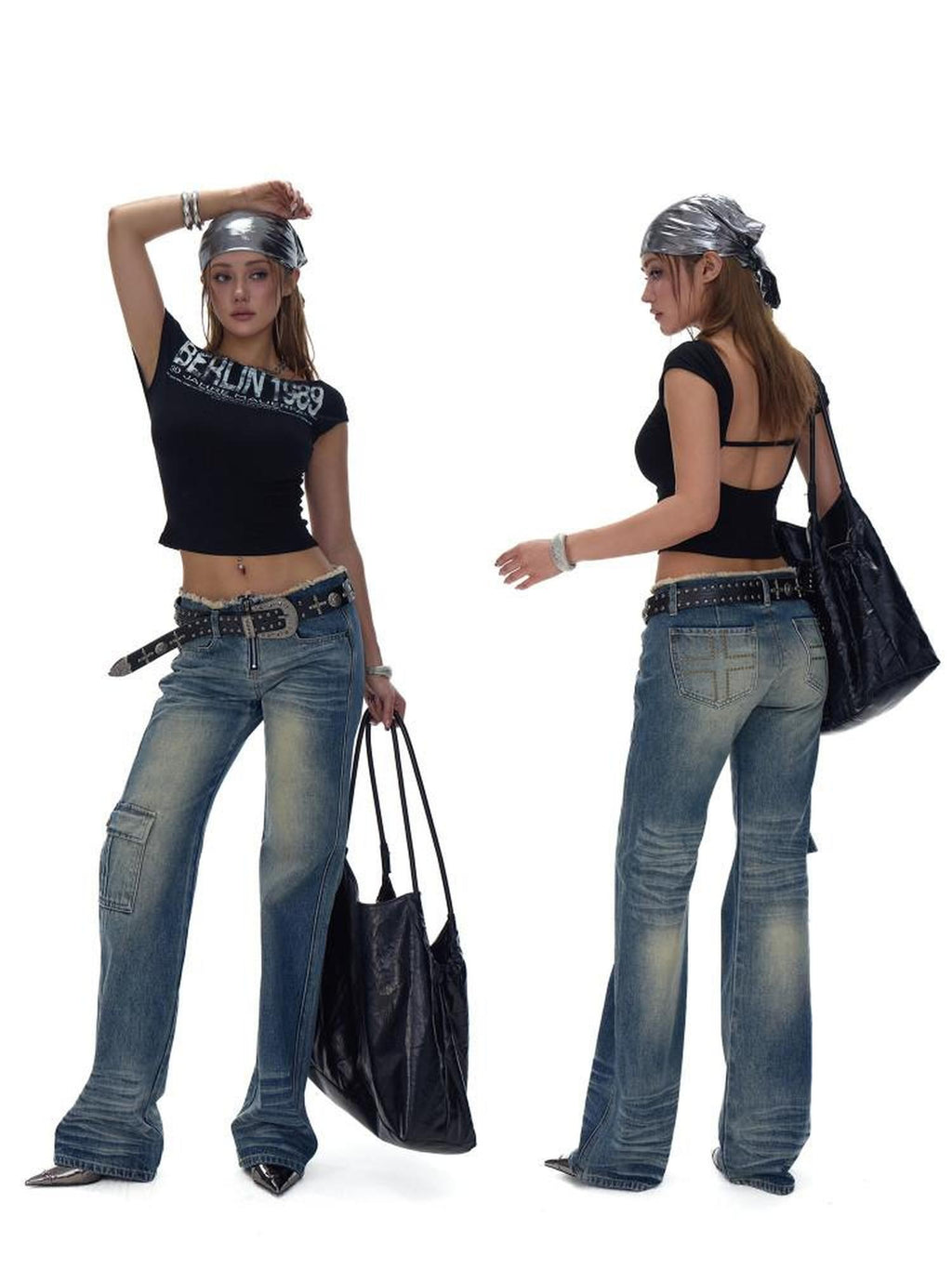 Fanptntox Retro Street Frayed Hem Washed Low Waist Women's Denim Straight-leg Jeans