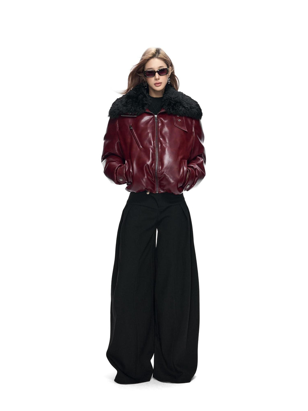 Fanptntox Retro Street Fur Collar Short Windproof Loose Women's Pu Leather Puffer Jackets