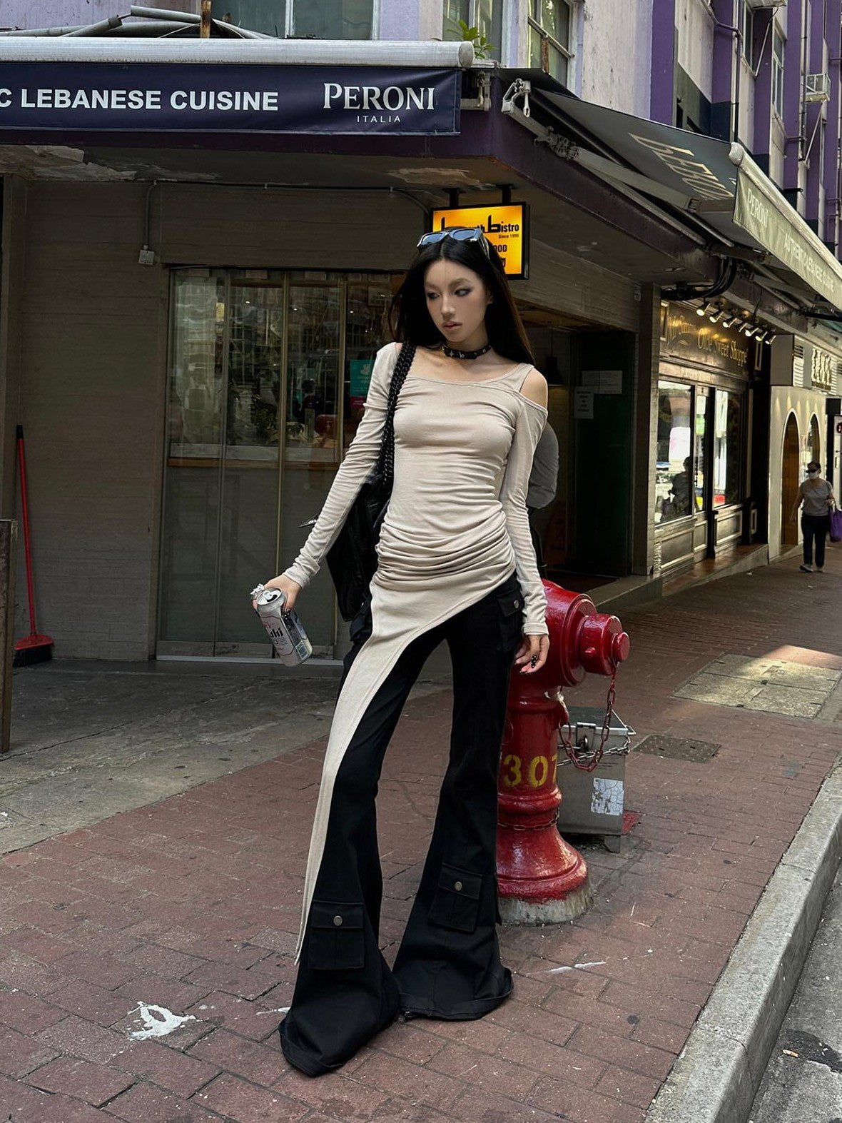 Fanptntox Ribbon Off Shoulder Solid Slim Fit Round Neck Women's Long Sleeve T-shirts