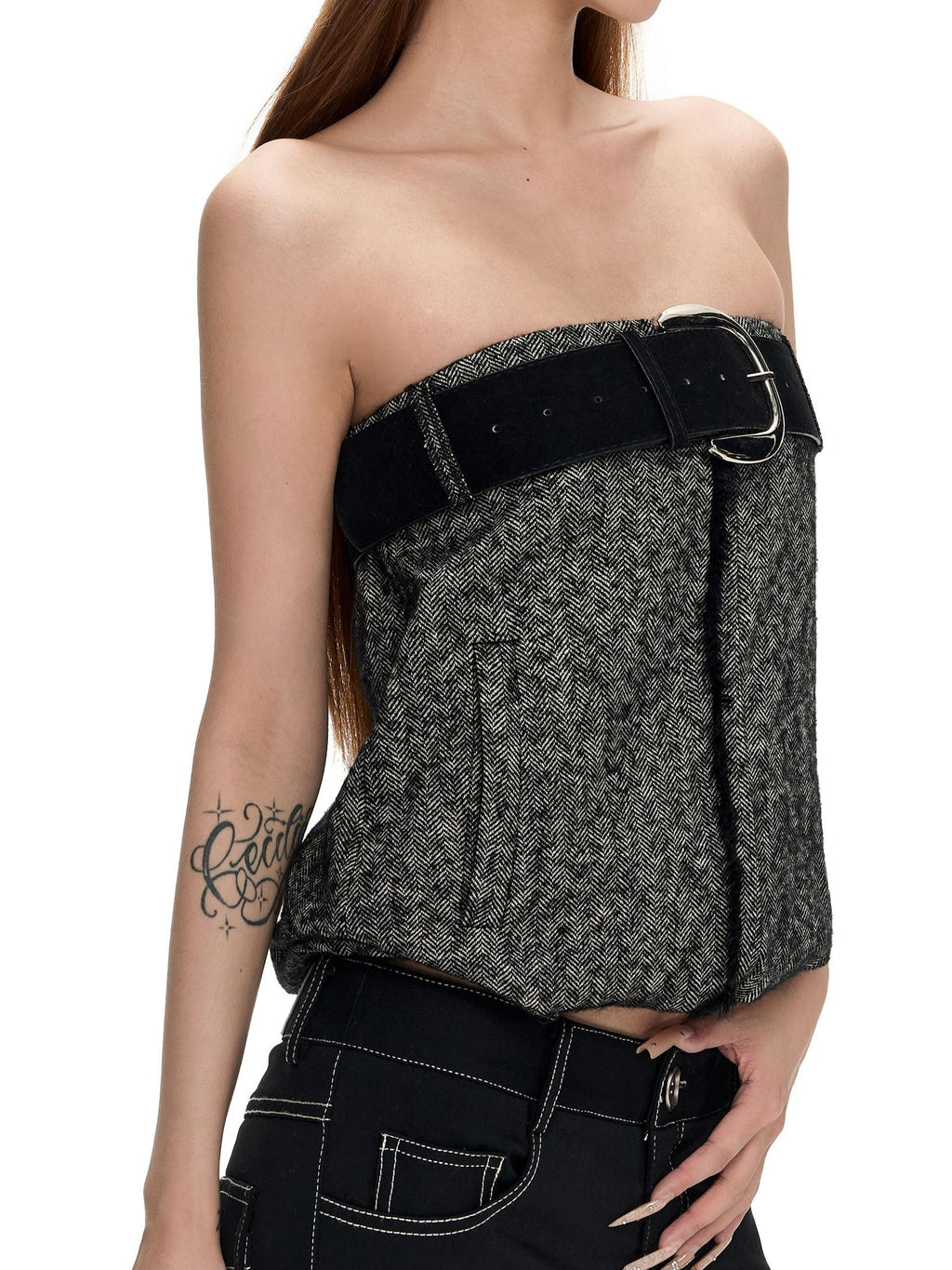 Fanptntox Ruched Color Block Cropped Slim Fit Wool Blend Women's Tube Tops
