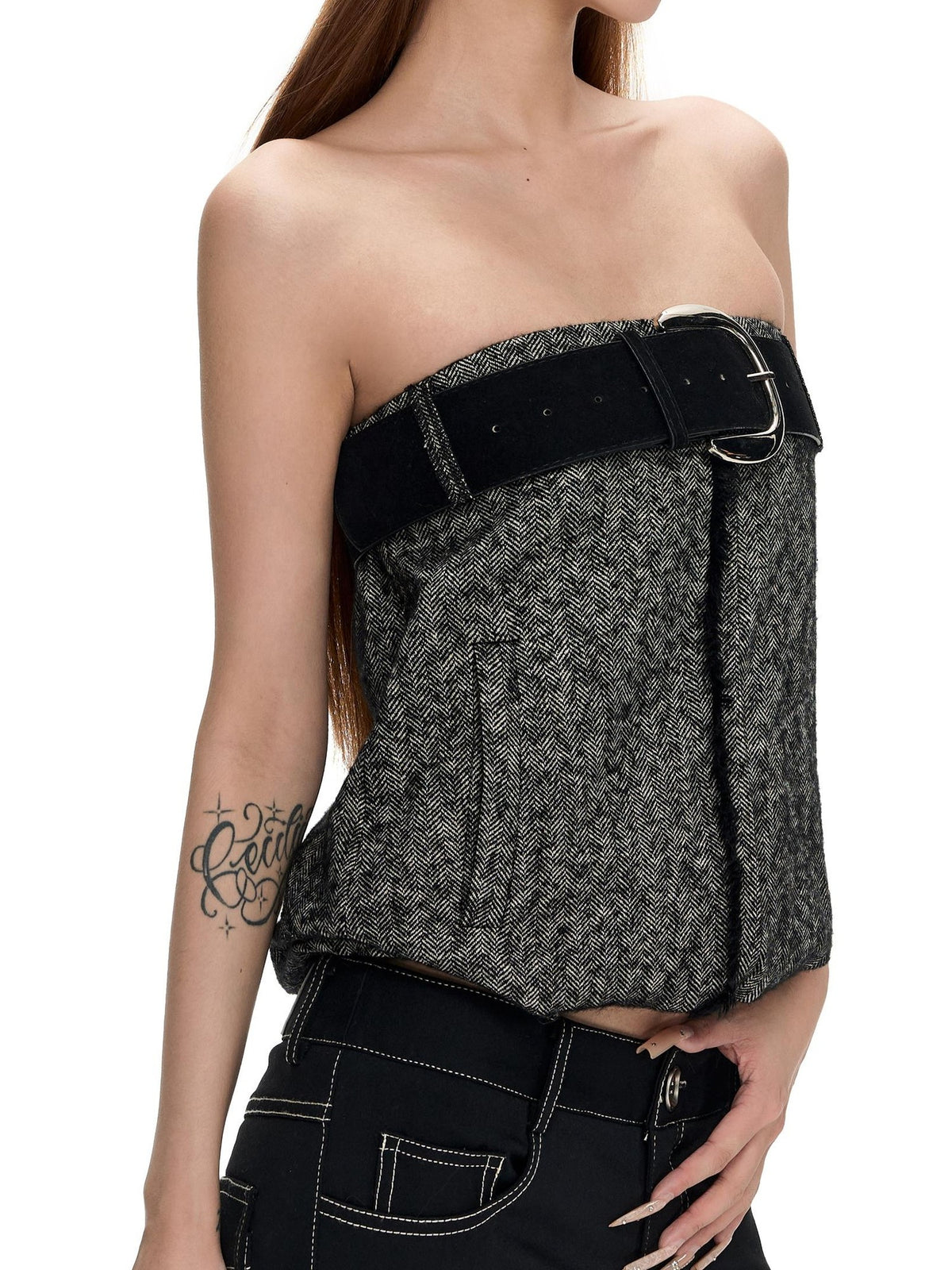 Fanptntox Ruched Color Block Cropped Slim Fit Wool Blend Women's Tube Tops