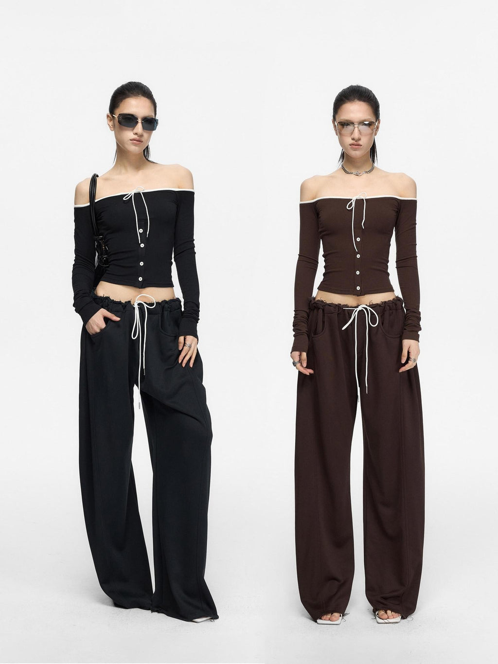 Fanptntox Satin Brushed Raw Hem Wide Leg Women's Viscose Drawstring Pants