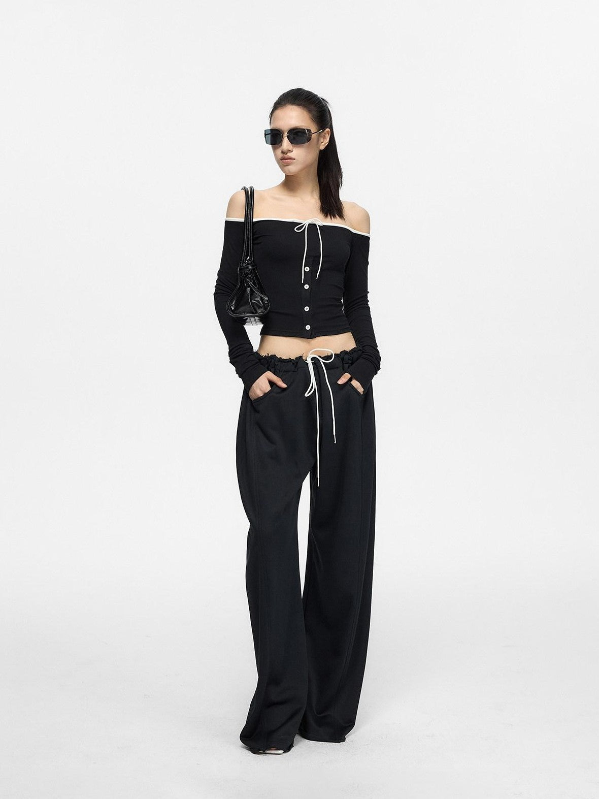 Fanptntox Satin Brushed Raw Hem Wide Leg Women's Viscose Drawstring Pants