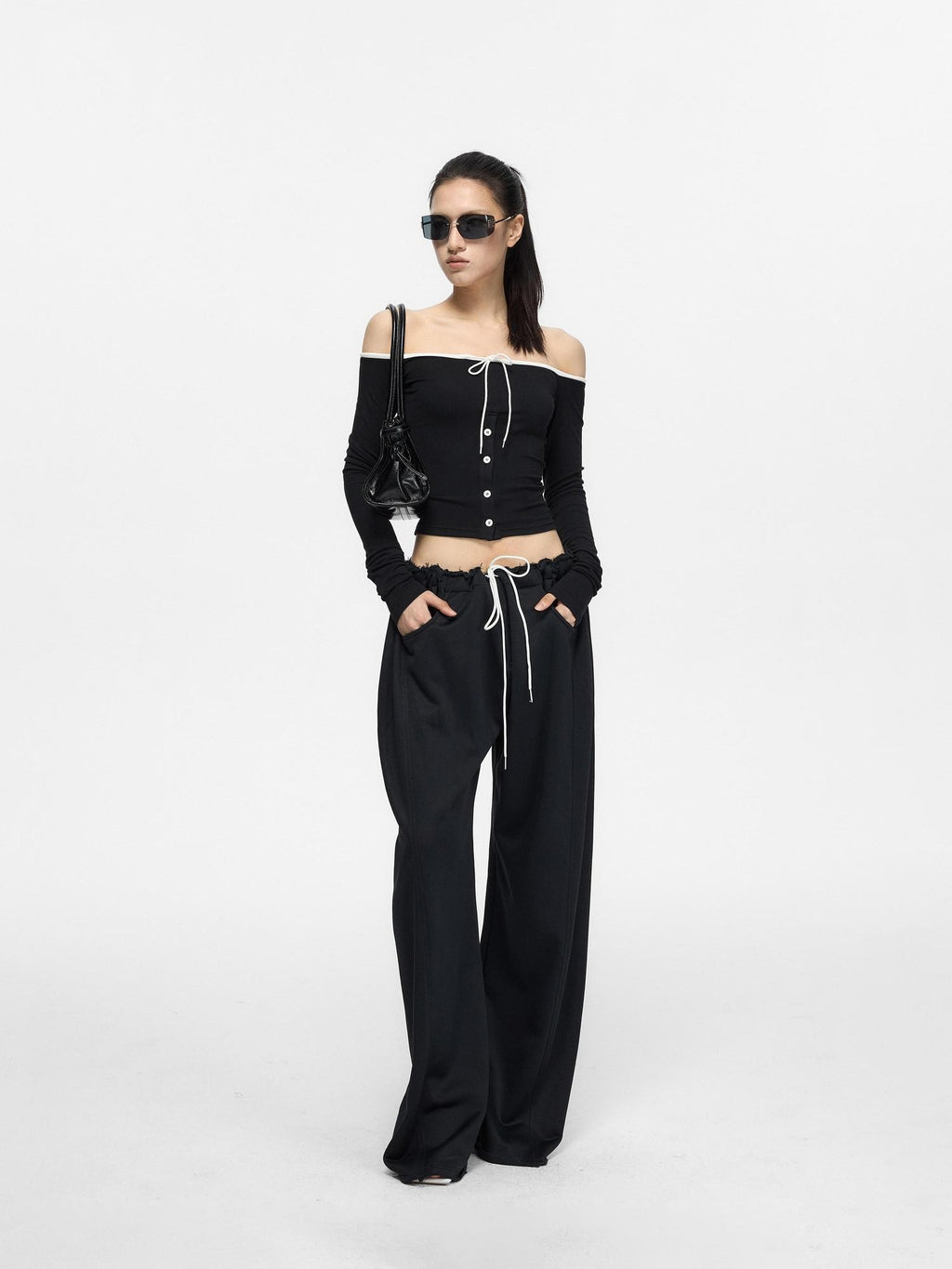 Fanptntox Satin Brushed Raw Hem Wide Leg Women's Viscose Drawstring Pants